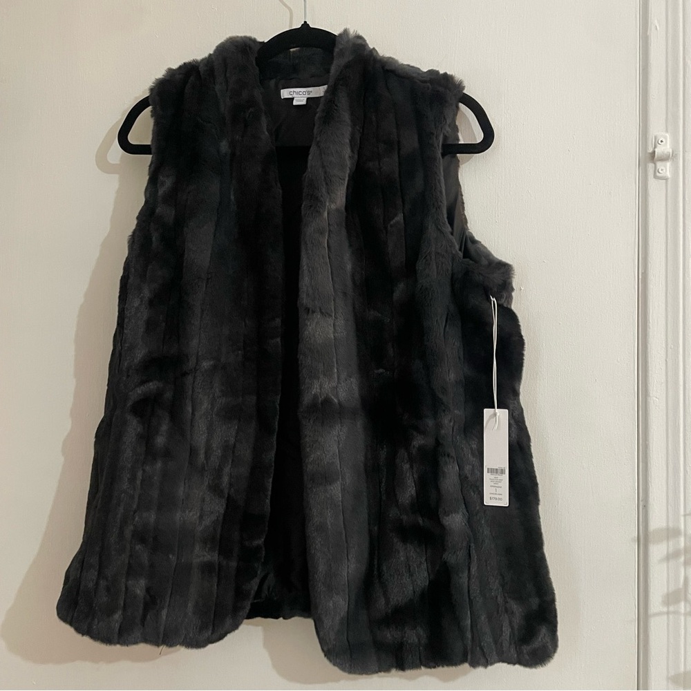 Chico's Plush Faux Fur Vest in Gray